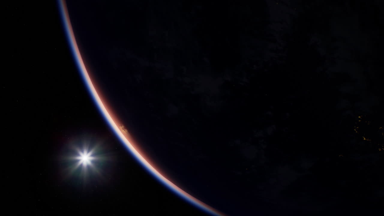 Stunning view of a planet with a bright star in the distant space background