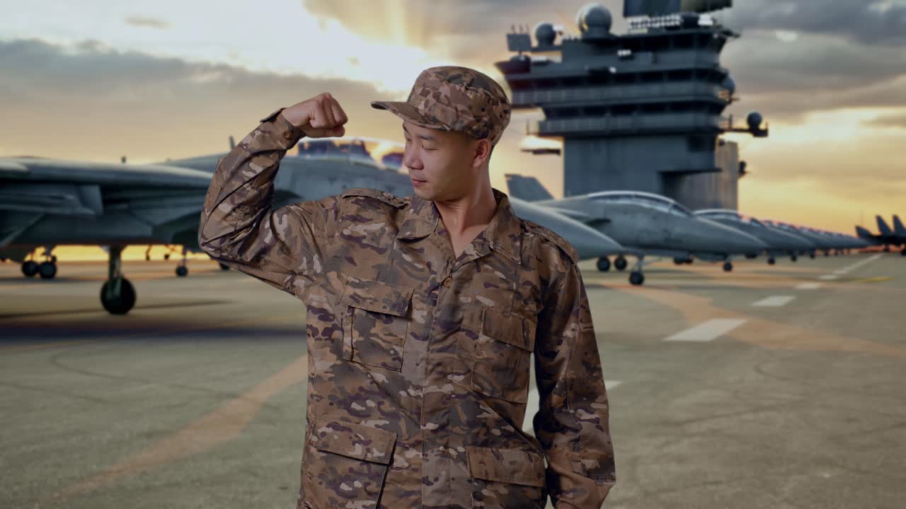 Proud Military Personnel on Aircraft Carrier Deck