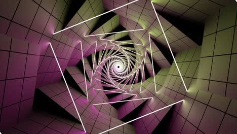 abstract geometric spiral tunnel with neon lights