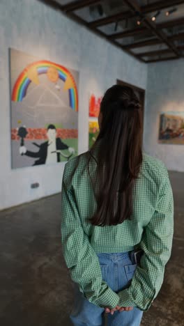 woman viewing art in an art gallery