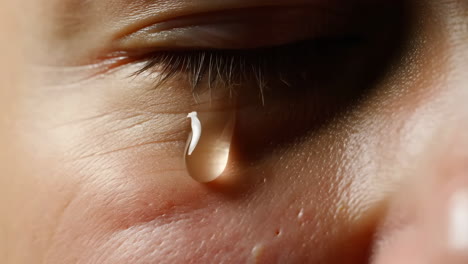 close-up of a tear on a human face