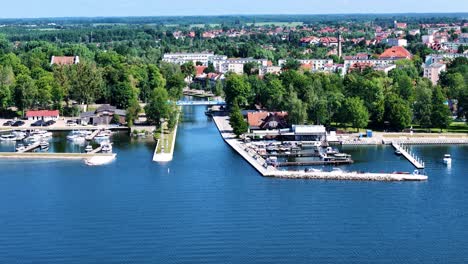Beautiful marina and Gizycko cityscape, aerial view
