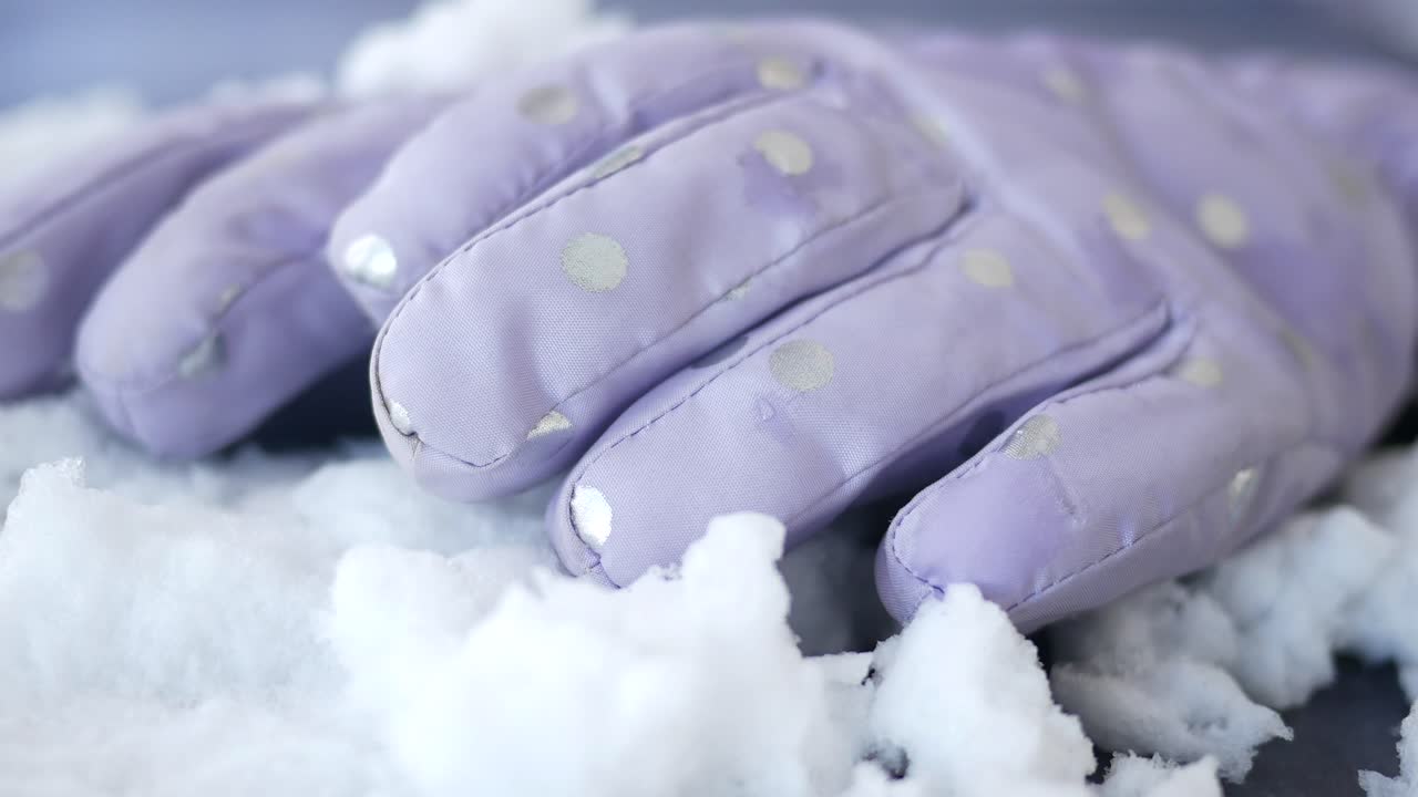 Purple Polka Dot Gloves in Snow