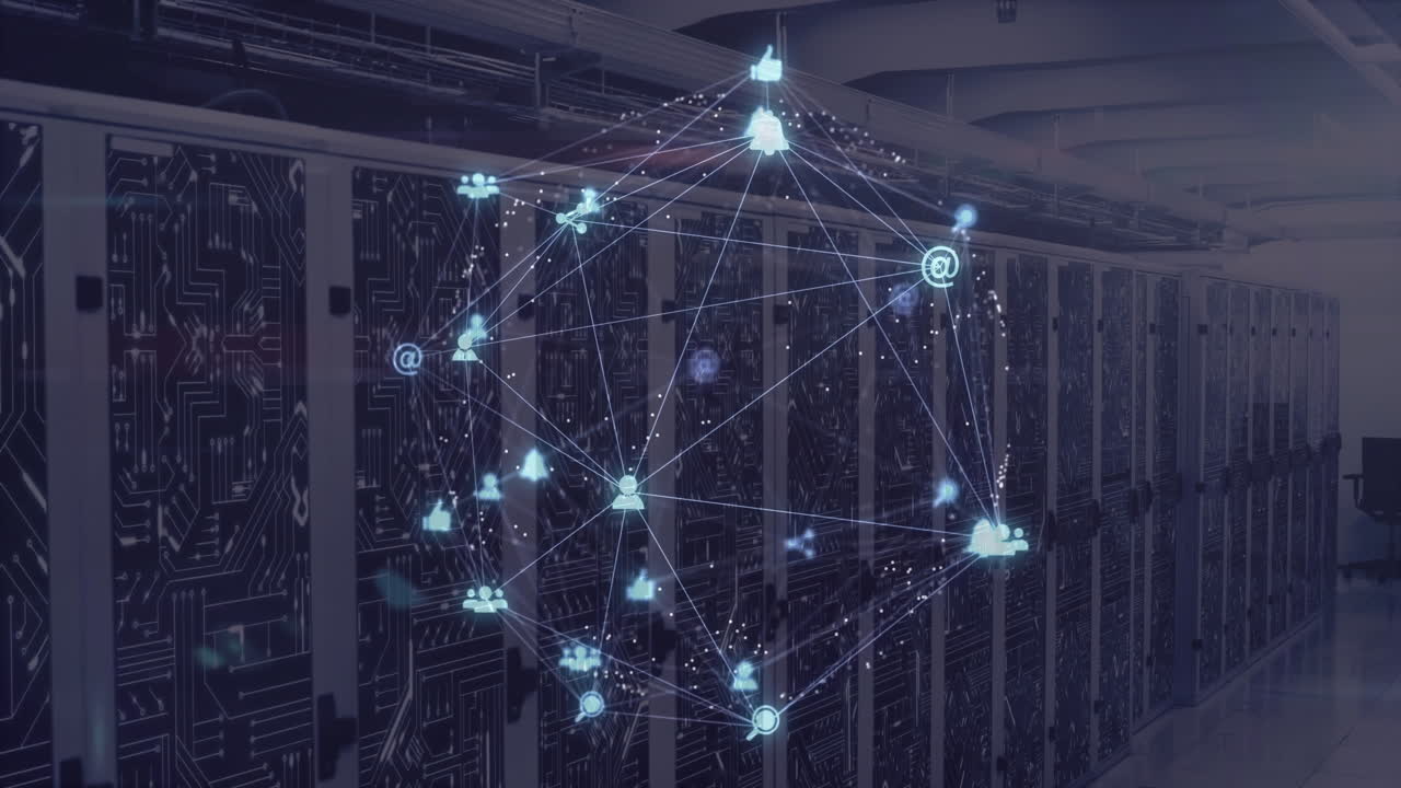 Animation of globe of connections with data processing over computer servers