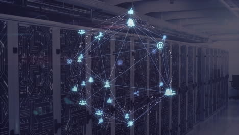 Animation-of-globe-of-connections-with-data-processing-over-computer-servers