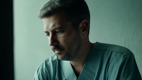 hombre en la cama del hospital mirando preocupado