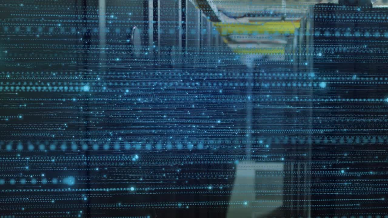 Animation of light spots and trails over server room