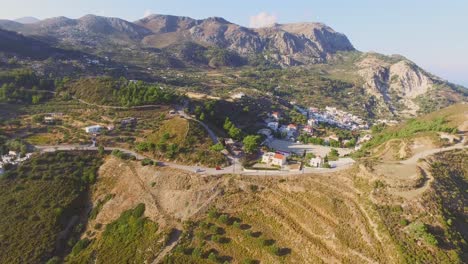 aerial: small villages in the mountains of karpathos, greece