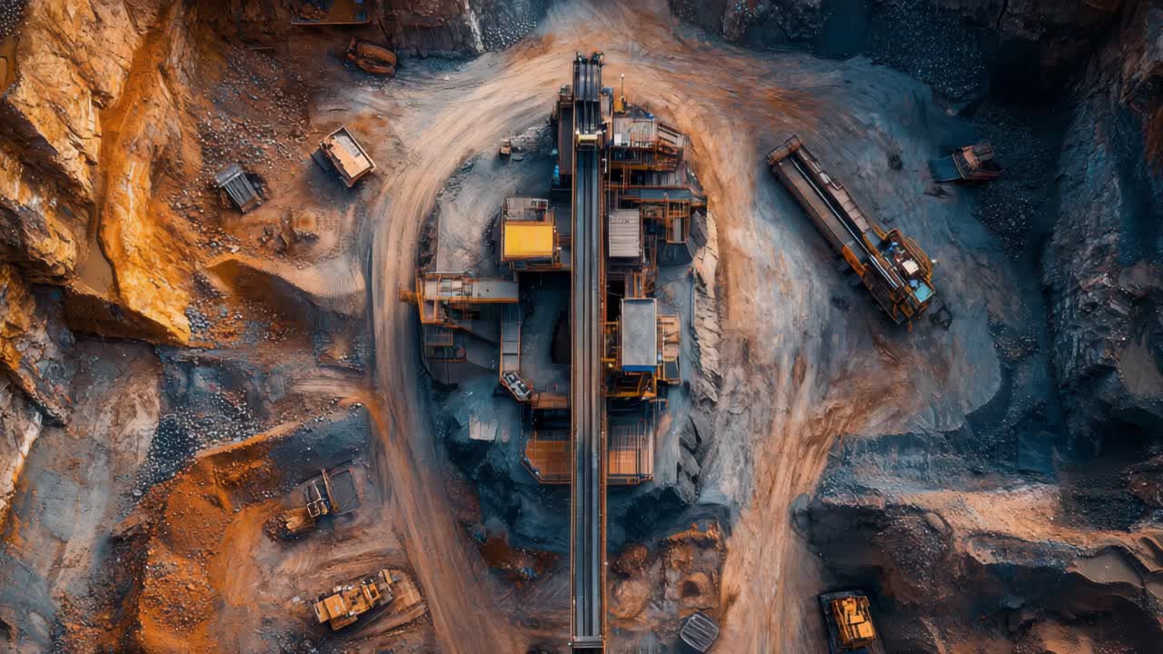 Aerial View of an Open-Pit Quarry with Mining Equipment