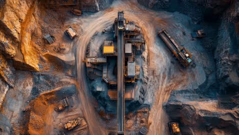 aerial view of an open-pit quarry with mining equipment