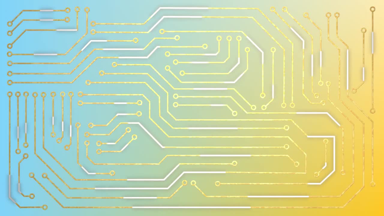 파란색과 노란색 배경 위의 프로세서 소켓의 애니메이션