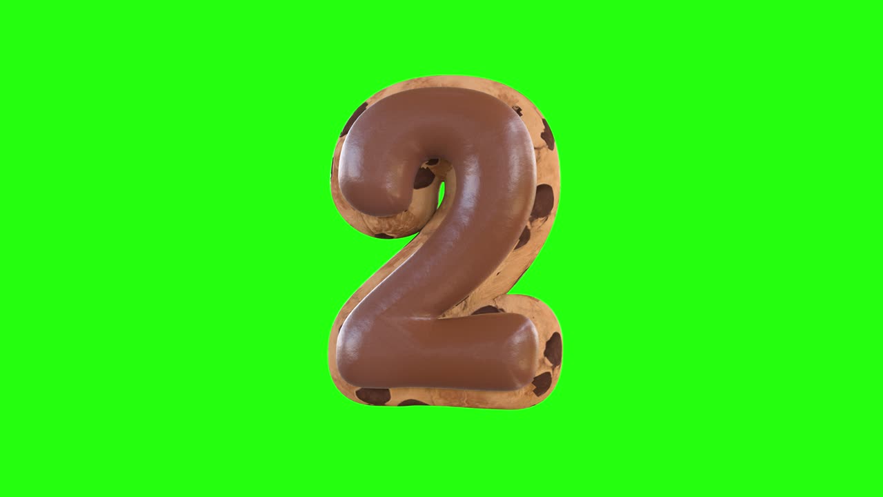 3d animation of the 2 or two number recreating a cookie with chocolate on top