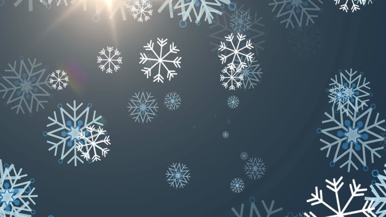 Animation of christmas snowflakes falling on grey background