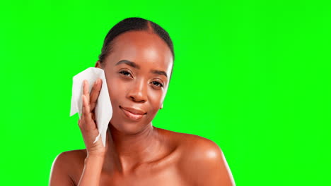 Face,-skincare-and-black-woman-with-wipe