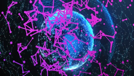 animación de globos con puntos conectados que giran sobre un fondo abstracto