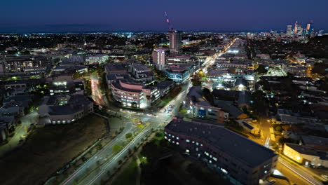 Drone-Hyper-lapse-Perth-Subiaco-town-at-Twilight