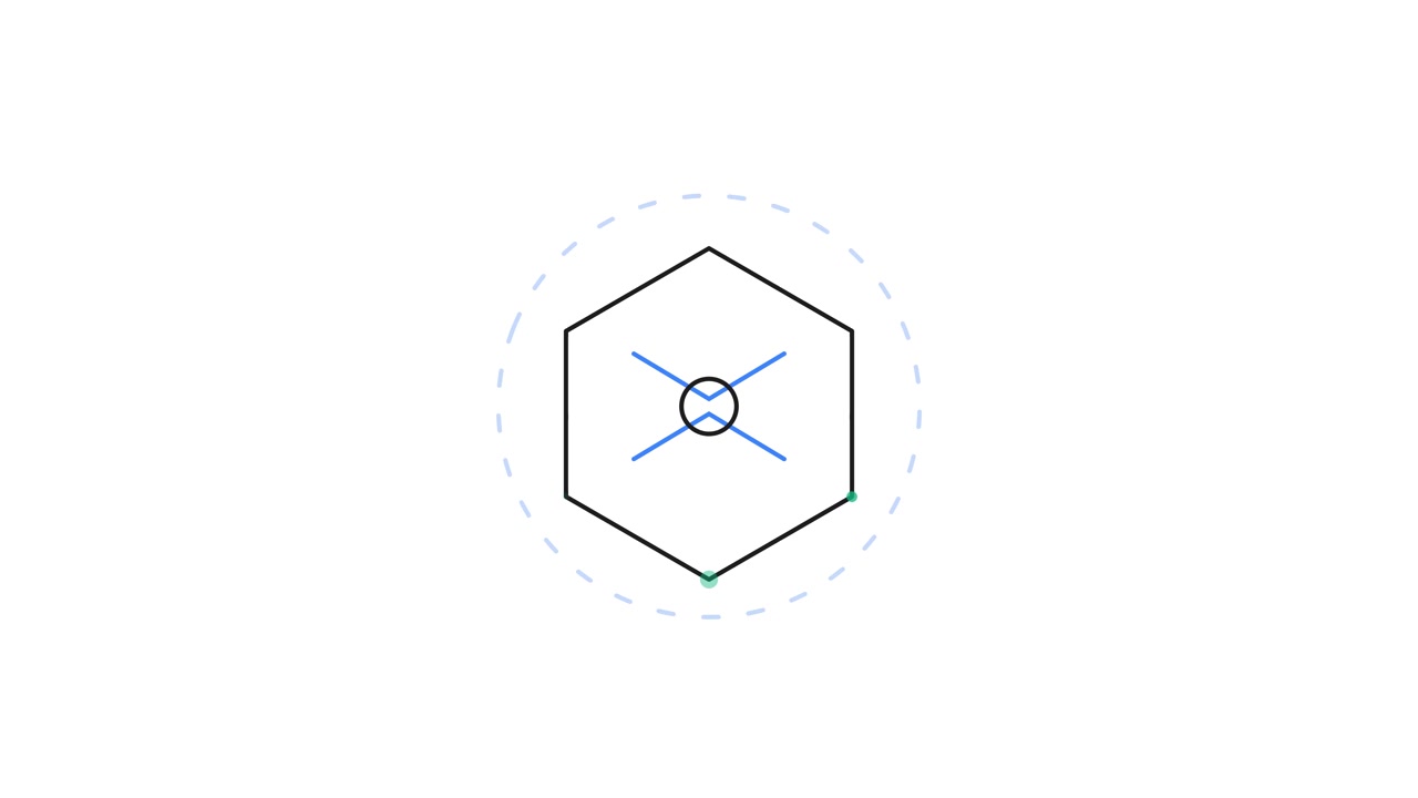 Minimalist Animation of a Hexagon Forming Around a Central Circle
