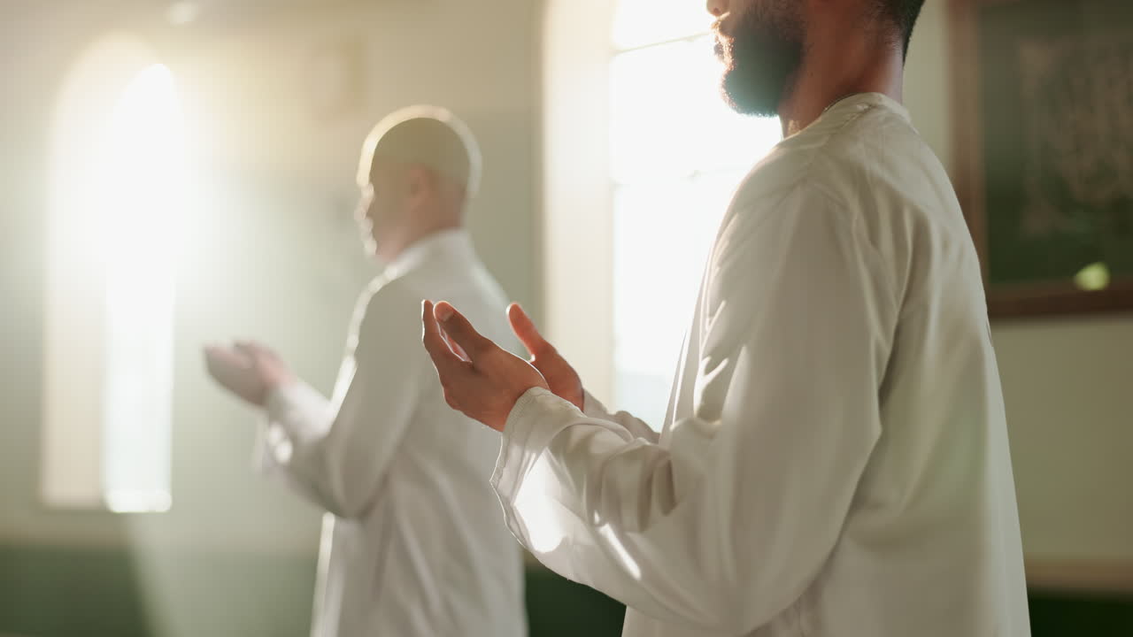 Muslim men praying in a mosque
