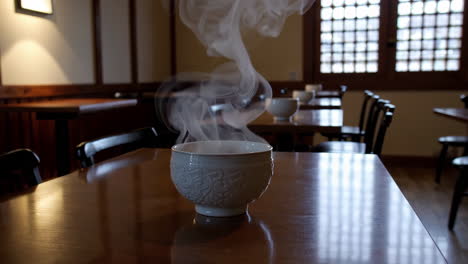 warm soup in a traditional asian restaurant
