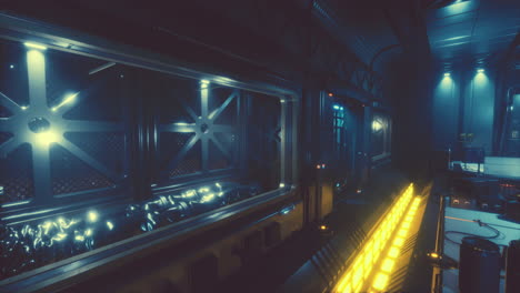 futuristic interior of spaceship corridor with light