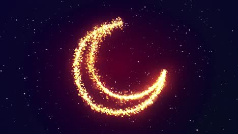 shining gold particles creating a crescent moon shape ramadan hilal symbol