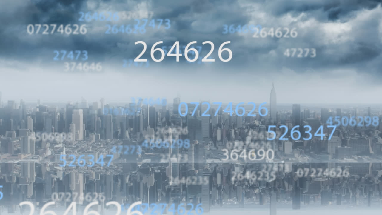 도시 풍경에서 변하는 숫자의 애니메이션