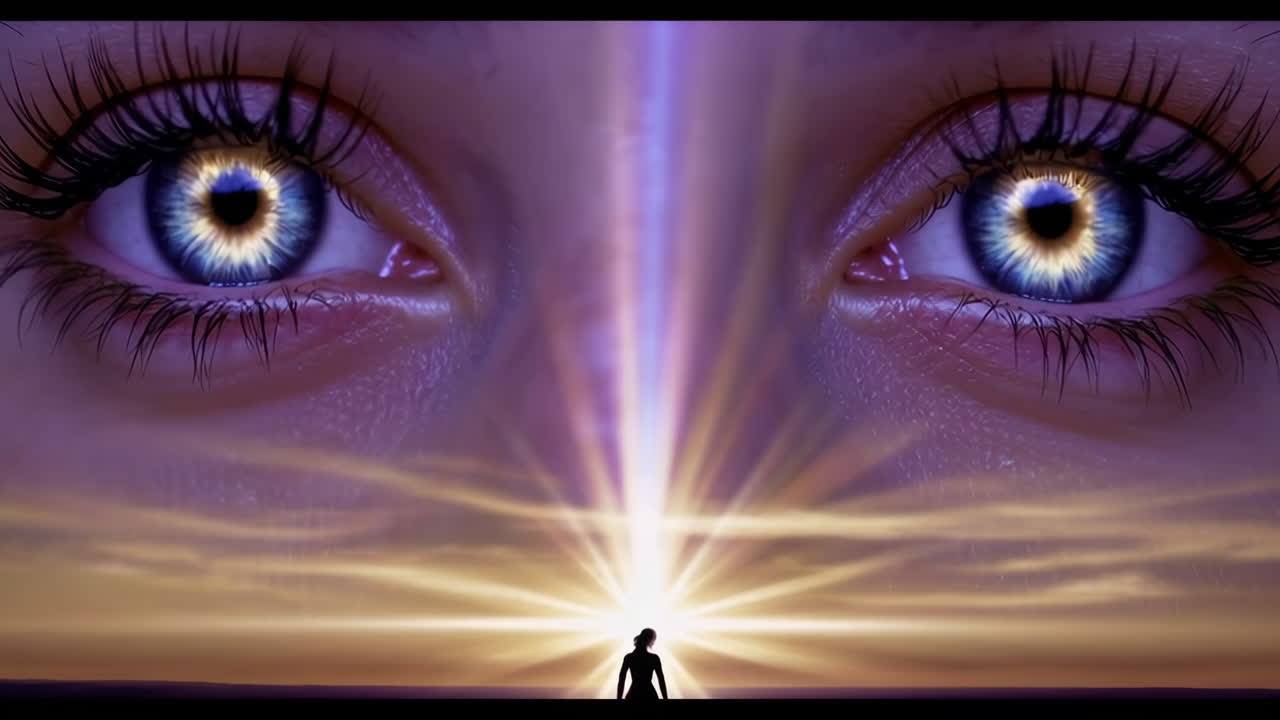 Woman Looking Towards the Horizon at Sunrise with Radiant Light