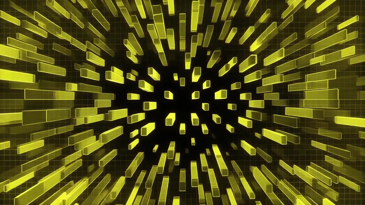 Abstract Yellow 3D Bars Moving in Digital Grid Space
