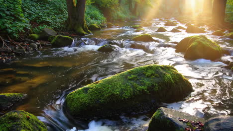 sunlight streaming through forest creek