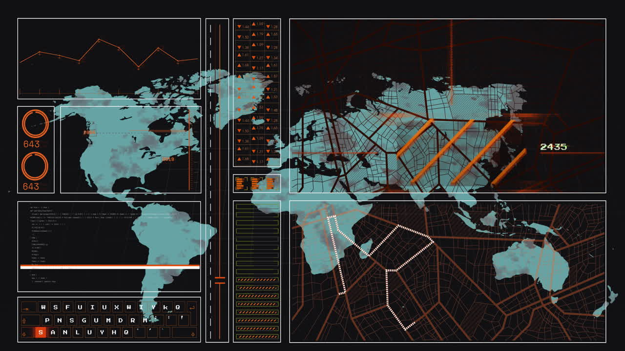 Animation of data processing and connections over world map