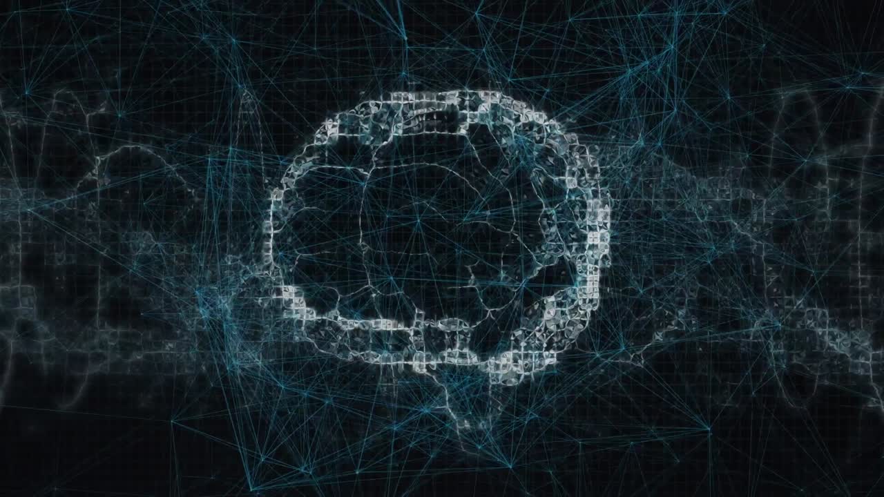 animación de redes de conexiones y modelo digital del cerebro humano sobre fondo negro