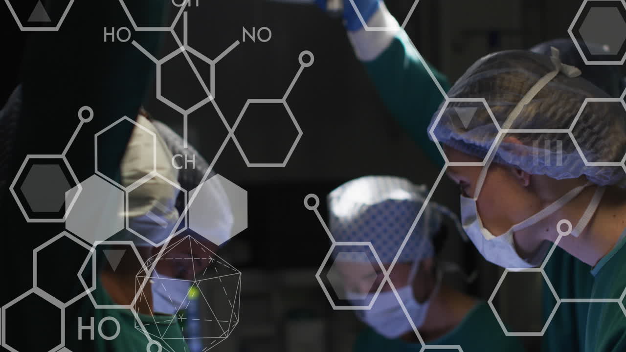 병원의 다양한 의사들에 대한 화학 공식의 애니메이션