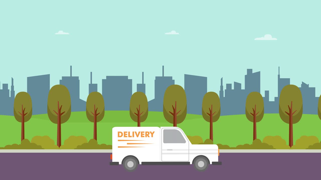 주차장 배경으로 도로에서 배달 차량 이동