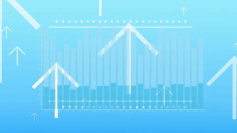 animation of financial data processing over white arrows