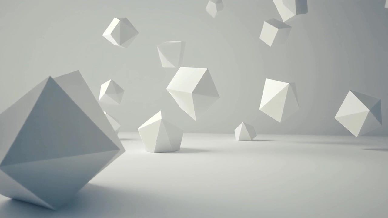 Abstract Floating White Geometric Shapes in Minimalist Space