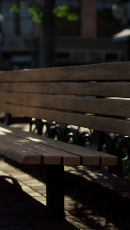 un banco de madera en un parque de la ciudad
