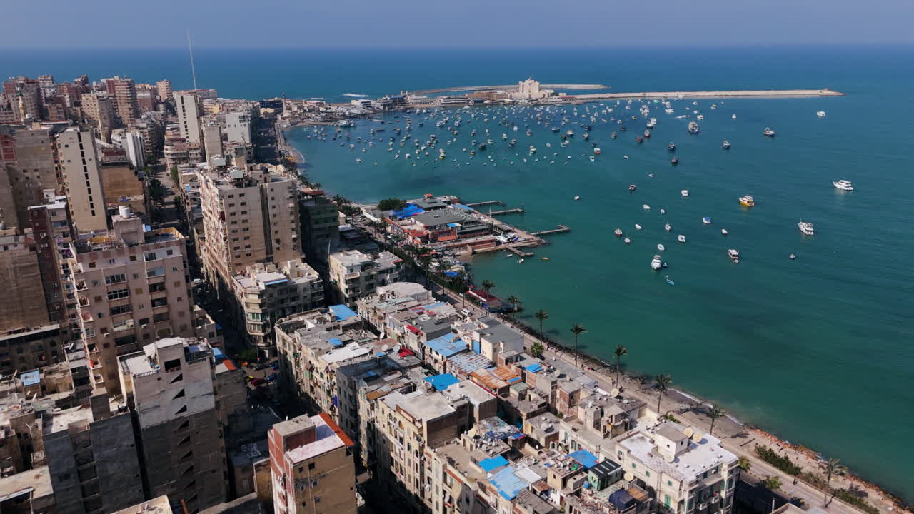 Sky view of Alexandria harbor and surrounding city