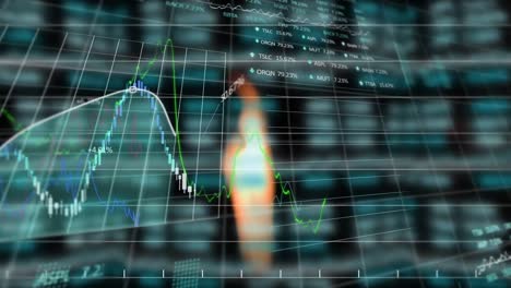 animación del procesamiento de datos financieros y estadísticas sobre la llama