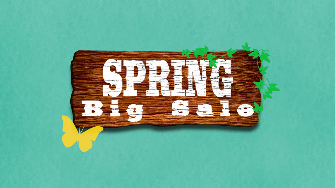 Spring Big Sale with butterfly on wood texture