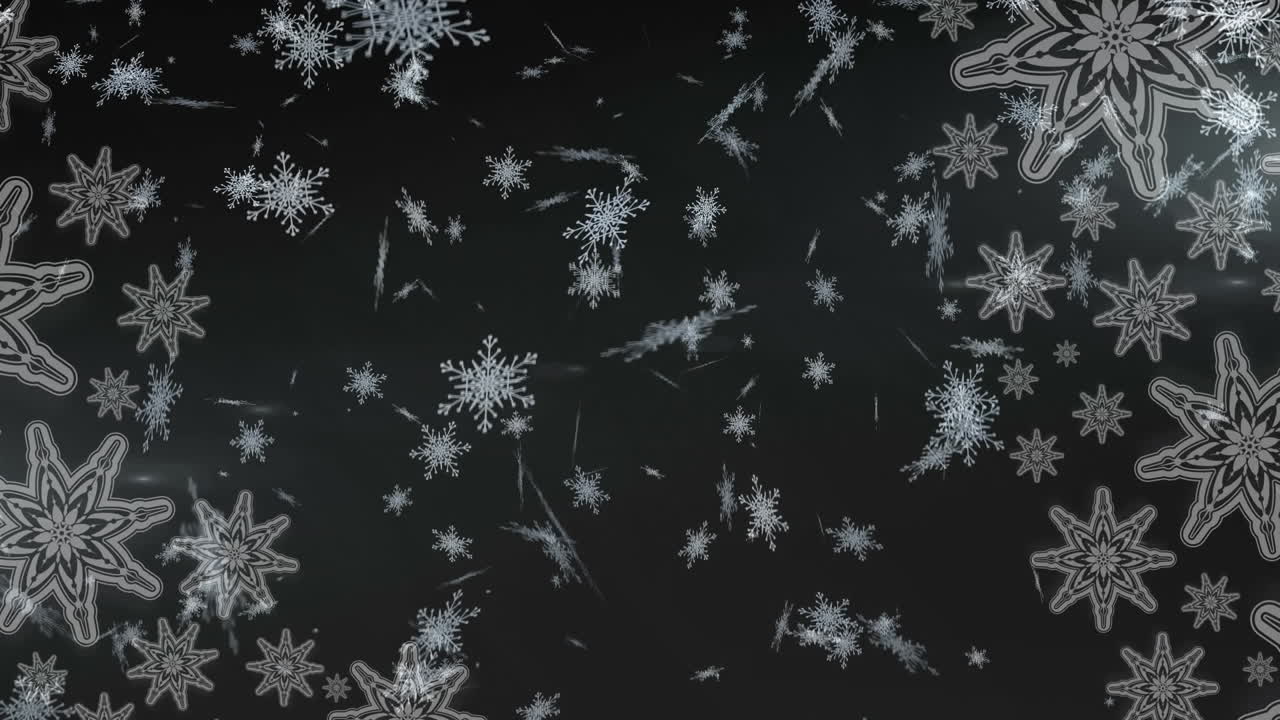 Animasjon av snø som faller på svart bakgrunn