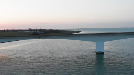 aerial: the famous zeelandbridge during sunset