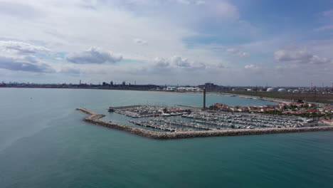 aerial shot around the marina of fos-sur-mer france with industrial oil gas