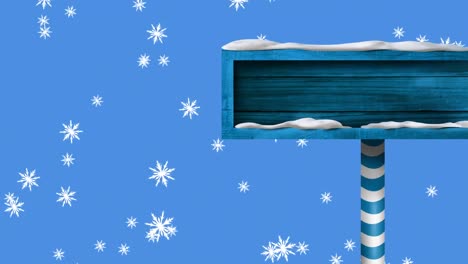 Animation-of-snow-falling-over-christmas-wooden-sign-board-with-copy-space