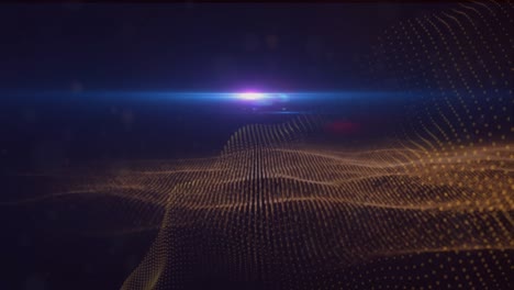 Animation-of-dots-forming-dynamic-waves-and-lens-flares-over-black-background