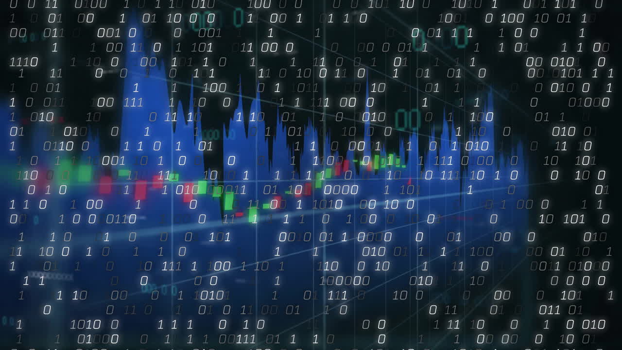 Binary code and financial chart animation over stock market data