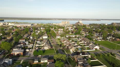 Private-real-estate-buildings-of-Wyandotte-township,-aerial-drone-view