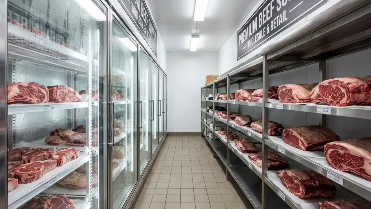Armazenamento de carne em um refrigerador de açougue