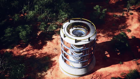 una estructura de torre futurista en un desierto rojo