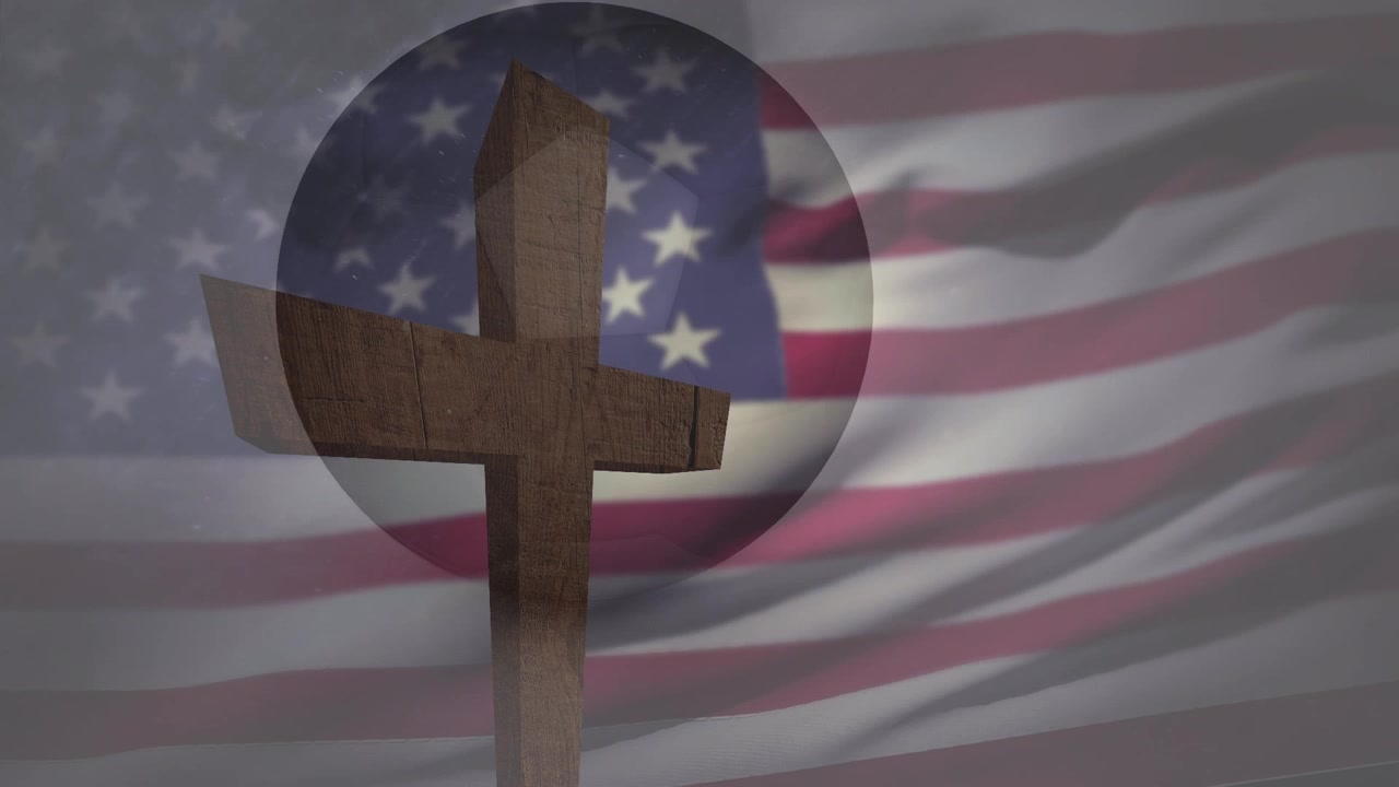 Animace vlajky USA nad křížem.