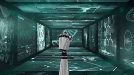 Robotic-hand-making-a-fist-against-medical-data-processing